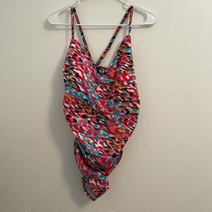Aqua green one piece ring back multi swimsuit Xl